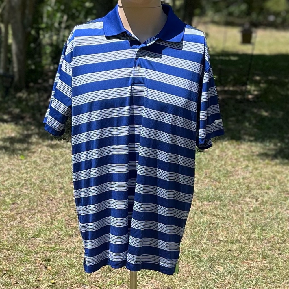 Men's Slazenger Blue Striped Golf Shirt Size Large (CBM0001)